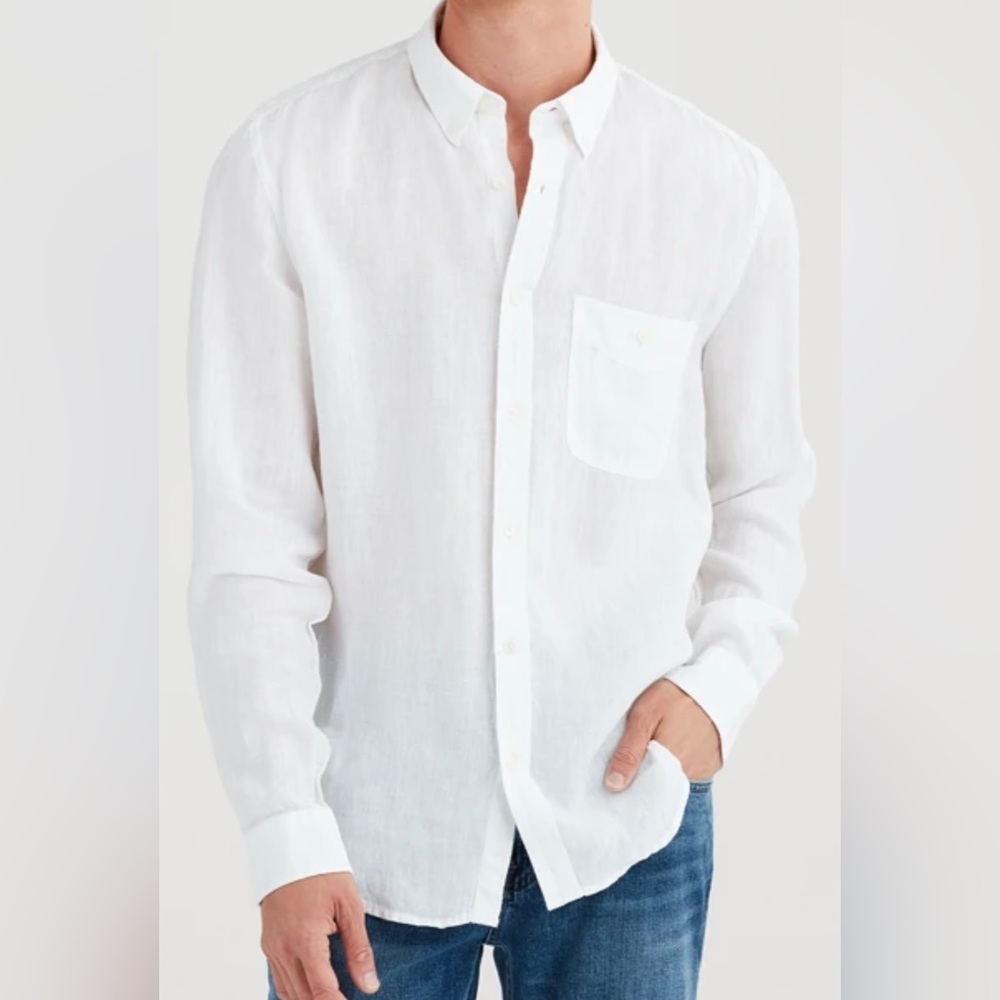 NWT, Long Sleeve Linen Front Pocket Shirt in Cloud White